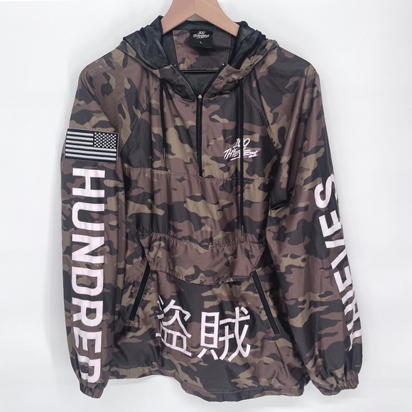 100 Thieves Other - 100 Thieves Camo Windbreaker Anorak Mens Large Green Brown Streetwear‎ Techwear